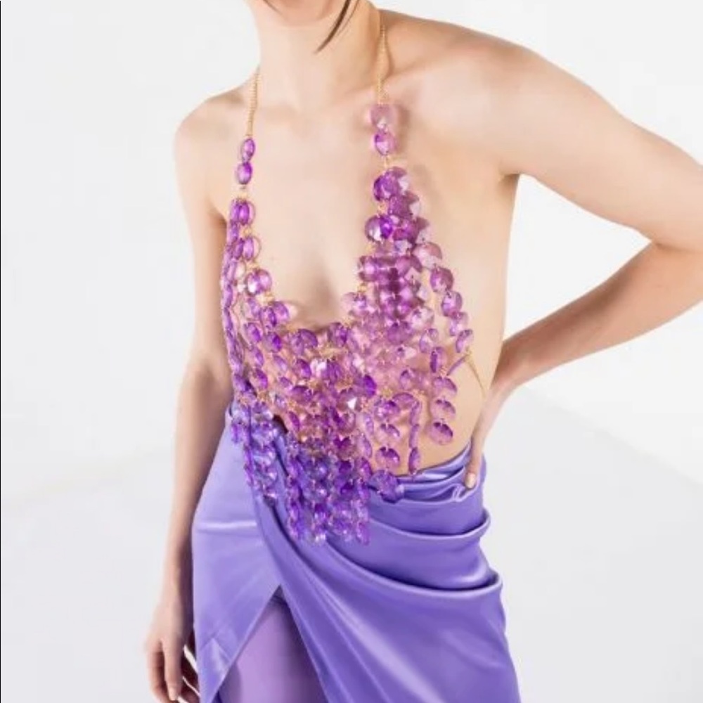 Fantasy Drip Purple Vixen Bra Body Chain Harness NWT